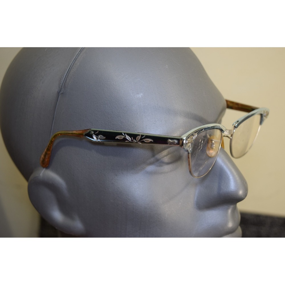 Vintage 1950's RICH LADY Eyeglasses Chrome Silver Etched FLAWS - PARTS OR REPAIR